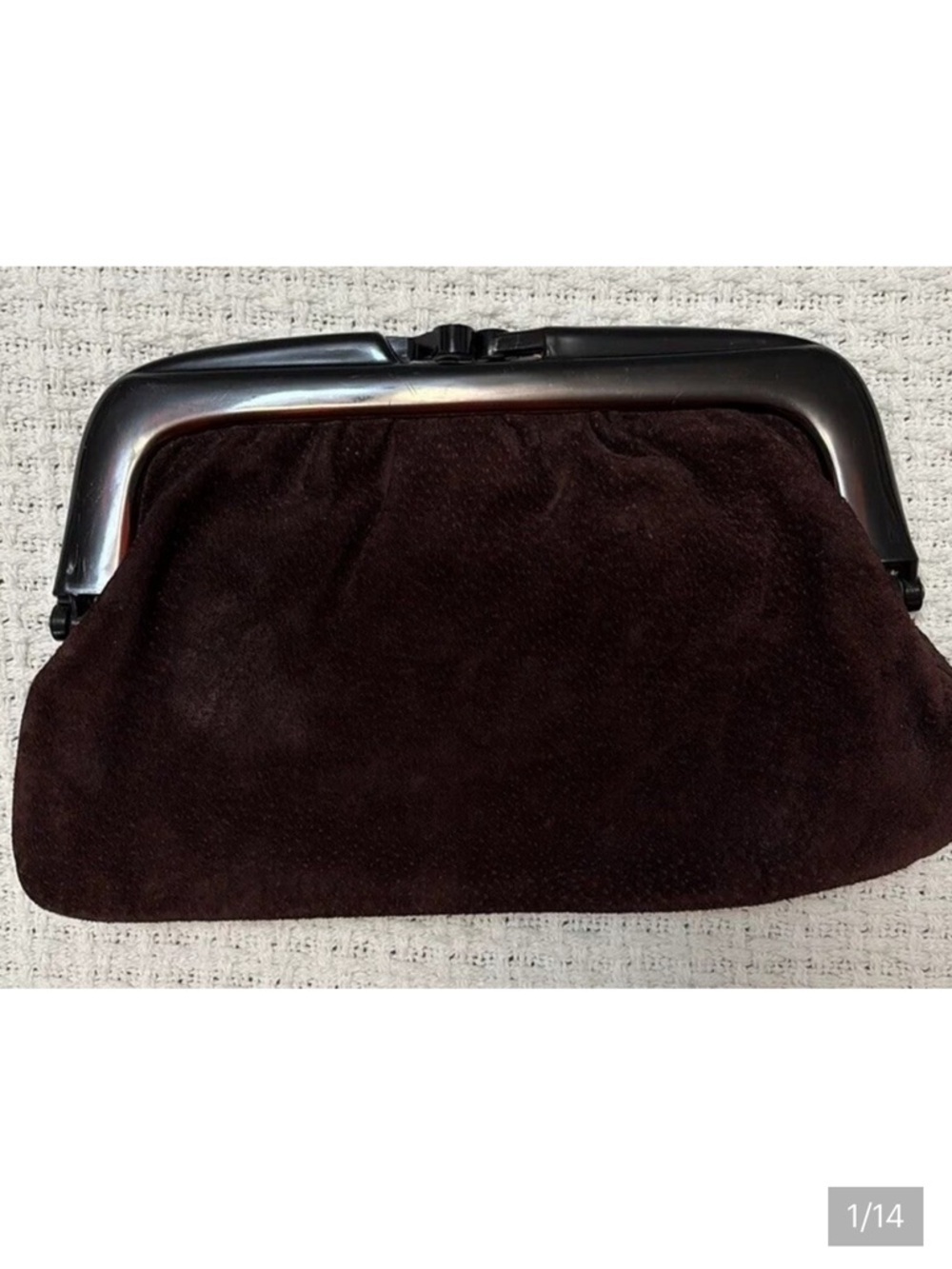 VINTAGE suede clutch purse hinged opening lucite closure burgundy merlot OS